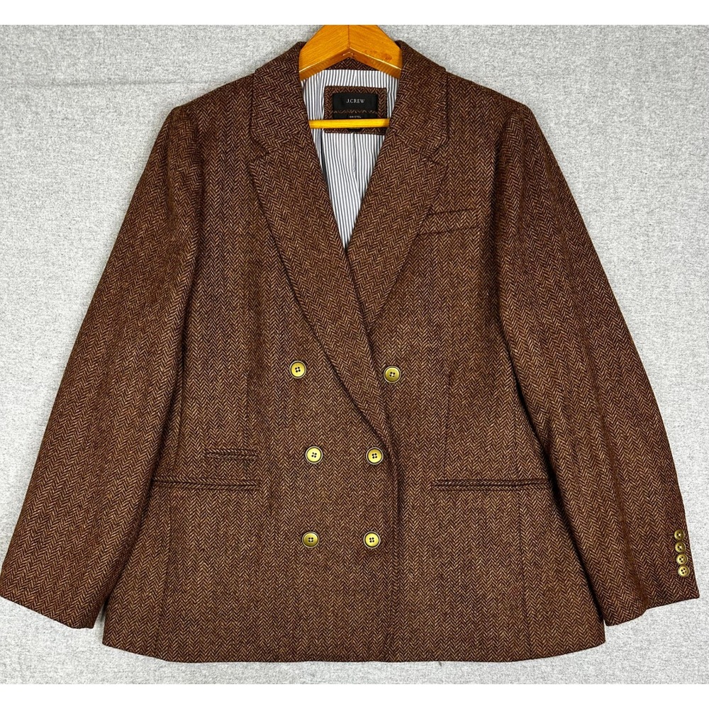 J Crew Bristol Blazer Womens 18 Brown Moon British Wool Herringbone Surgeon Cuff